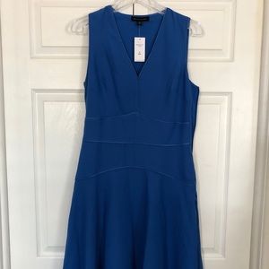 NWT periwinkle, knee-length dress, satin piping.